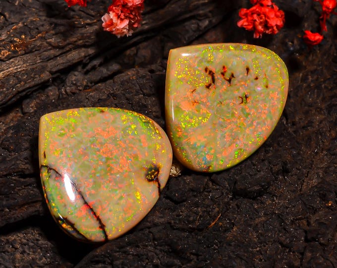 Monarch Opal Cabochon, Vibrant Gemstone for Handmade Jewelry, Perfect Gift for Birthdays and Special Occasions**  Pair 23X25X4MM 21.50 Cts.