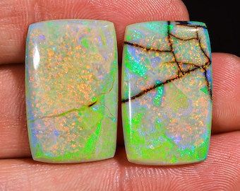 Natural Monarch Opal Cabochon Gemstone Pair: Radiant Cut, Jewelry Making