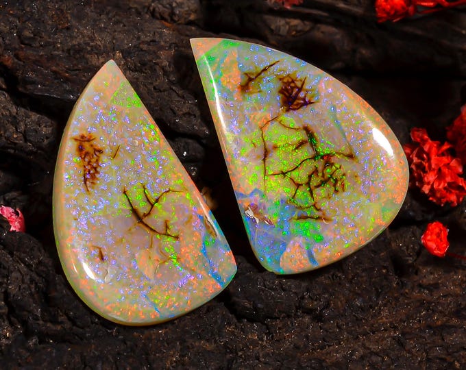 Monarch Opal Cabochon, Iridescent Natural Opal Stone for Crafting, Elegant Gift Idea for Jewelry Lovers, Fancy Pair  27X18X3 MM 16.00 Cts