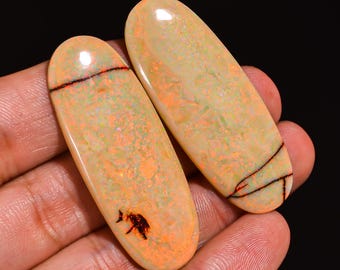Monarch Opal Cabochon Pair: Vibrant Gemstone for Jewelry Making (45X17X3 MM, 29.00 Cts)