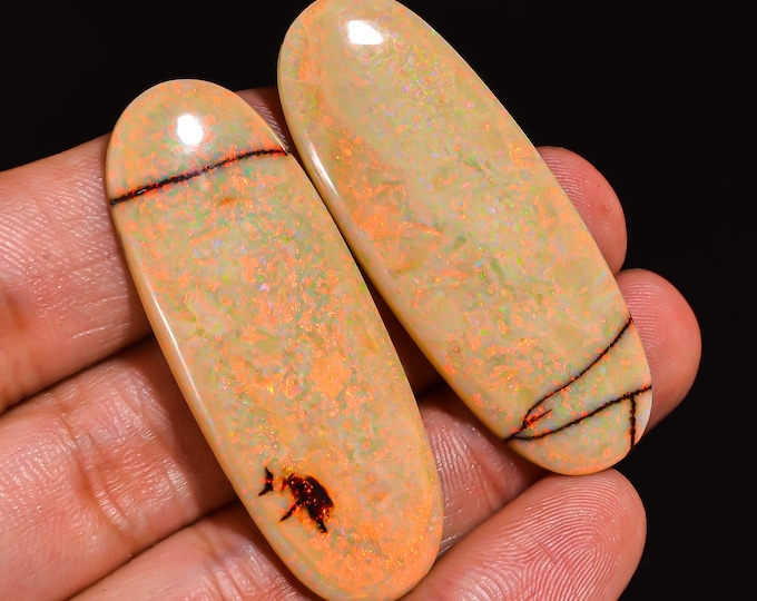 Monarch Opal Cabochon, Vibrant Gemstone for Handmade Jewelry, Perfect Gift for Birthdays and Special Occasions**  Pair 45X17X3 MM 29.00 Cts.