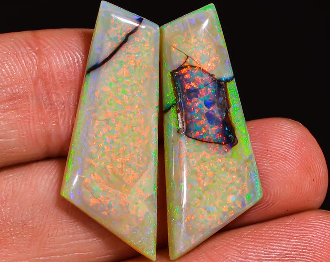 Monarch Opal Sterling Fine Opal Gems Fancy Shape Cabochon Gemstone Pair For Making Earrings 28X13X3 MM 13.00 Cts. KR43-15