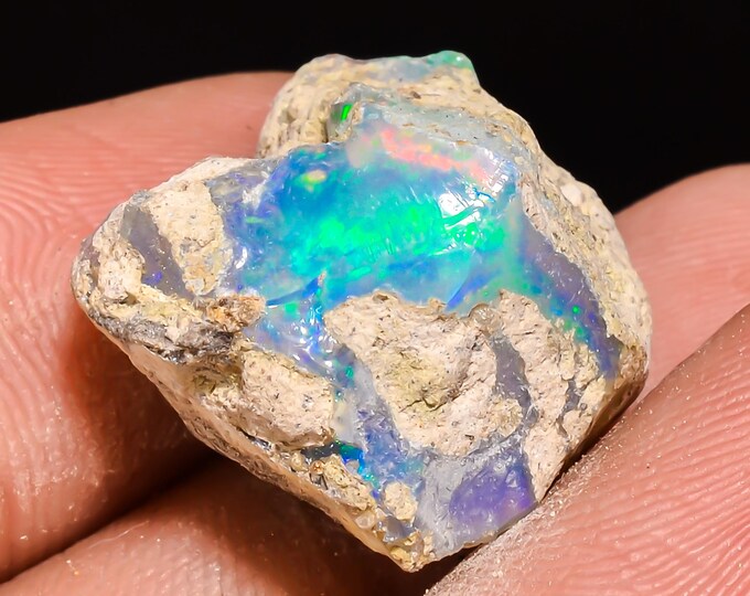 14.5 Cts. 100% Natural Welo Fire Ethiopian Opal Rough Loose Gemstone 18x16x12 MM