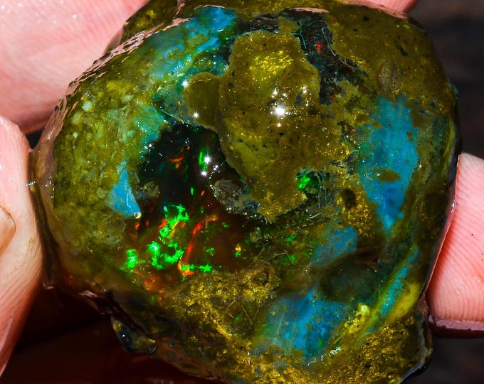 Opal Rough Gemstone, Natural Crystal Opal Rough,Welo Fire Crystal Opal, Flashy Fire Specimens Ethiopian Opal Raw, Oil Opal Rough,114.00 Cts.