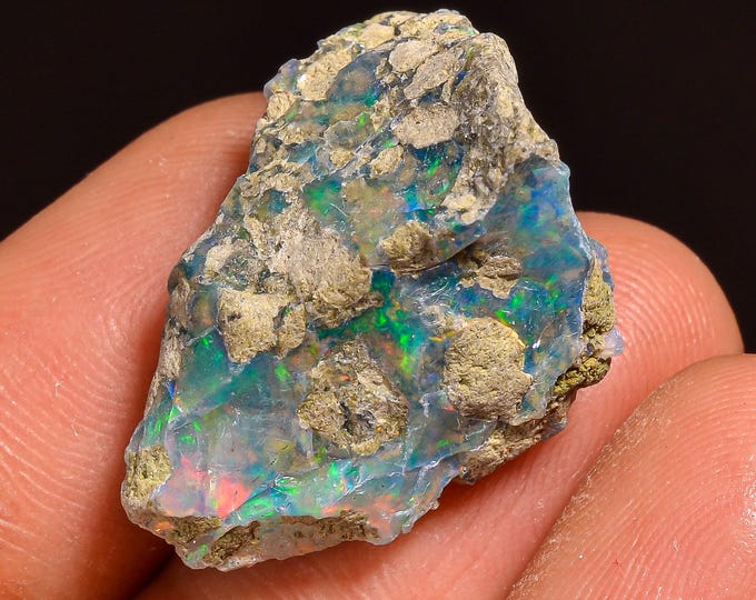 Natural Wire Fire Ethiopian Opal Rough Loose Gemstone 24X15X11MM 17.00 Cts.