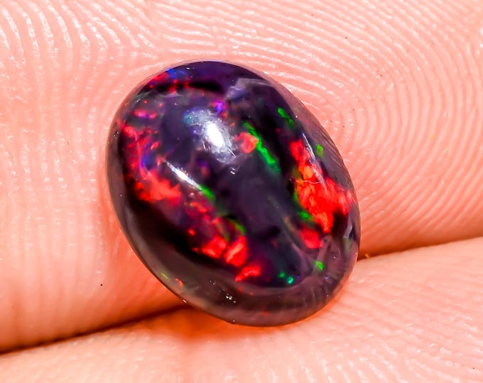 Natural Fire Black Ethiopian Opal Oval Gemstone 10x8x4 MM 1.5 Ct