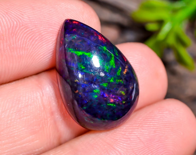 Fabulous Top Grade Quality 100% Natural Black Ethiopian Opal Pear Shape Cabochon Gemstone For Making Jewelry 21X14X8 MM 10.50 Cts. KR40-34