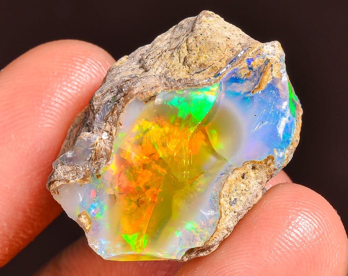 Exclusive Top Grade Quality 100% Natural Welo Fire Ethiopian Opal Fancy Rough Loose Gemstone For Making Jewelry 24X18X16MM 34.00 Cts KR57-16