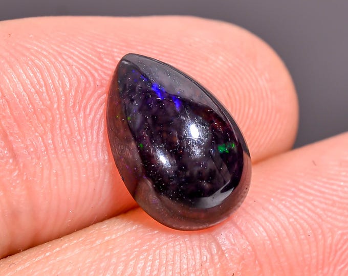 07.65 Cts. Natural Black Opal Cabochon, Iridescent Gemstone for Crafting, Perfect Gift for October Birthdays. 17x17x06mm