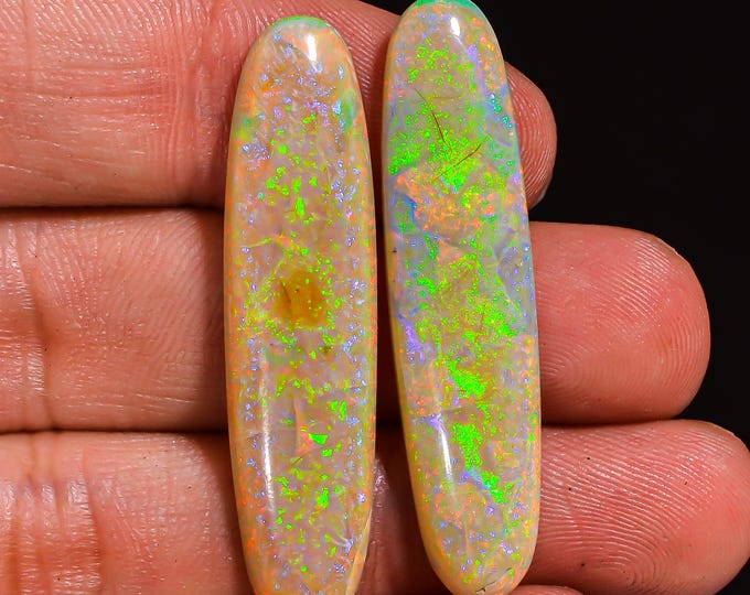 Monarch Opal Cabochon, Iridescent Natural Opal Stone for Crafting, Elegant Gift Idea for Jewelry Lovers, Oval Pair 39X9X4 MM 16.50 Cts.