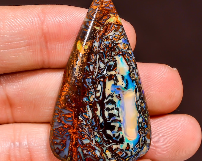 Natural Boulder Opal Pear Shape Cabochon 49 Ct 45x26x5mm Loose Gemstone for Jewelry Making KR44-48
