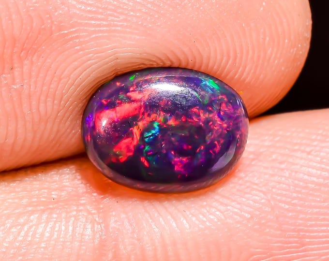 Natural Fire Black Ethiopian Opal Oval Gemstone 10x7x3 MM 1.00 Ct