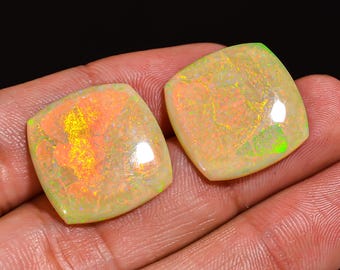 Monarch Opal Cabochon Pair: Cushion Cut Gemstones (19X19X3 MM)