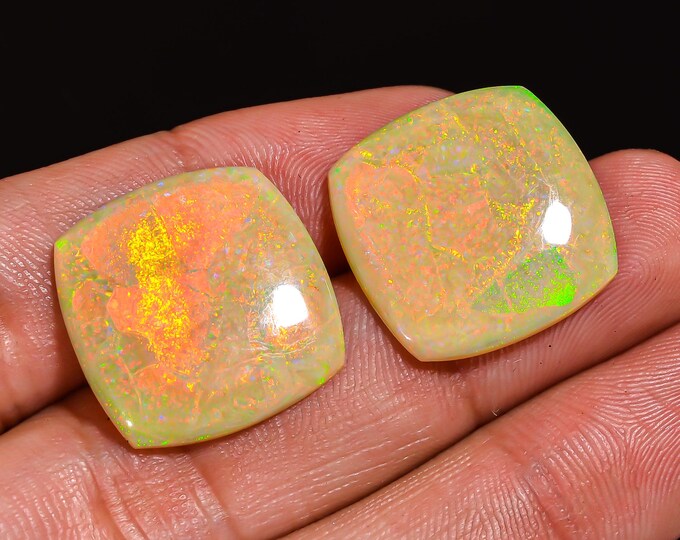 Fabulous Top Grade Quality 100% Natural Monarch Opal Cushion Shape Cabochon Gemstone Pair For Making Earrings 19X19X3 MM 13.00 Cts. KR43-60