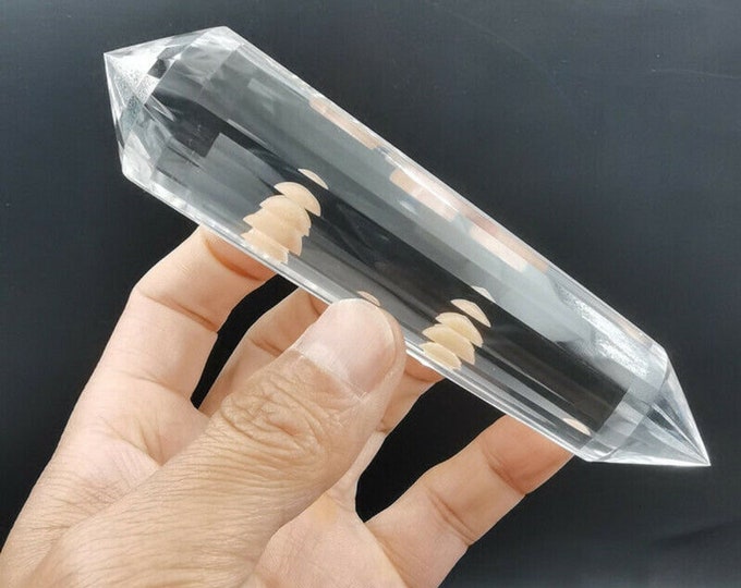 Hand Cut Real Tibetan Indian Himalayan High Altitude 99% Clear 36 Sided Crystal Point Quartz Vogel Wand 5.34 Inch Spiritual Reiki Healing