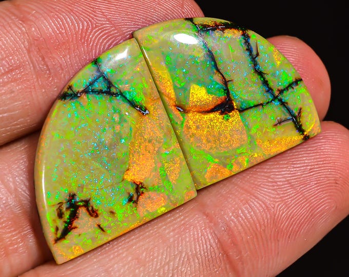 Monarch Opal Cabochon, Iridescent Natural Opal Stone for Crafting, Elegant Gift Idea for Jewelry Lovers, Fancy Pair  20X19X3MM 14.50 Cts