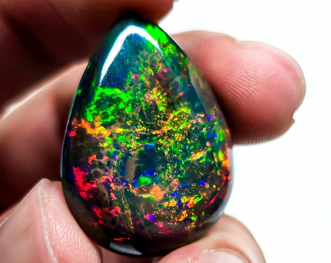 Natural Ethiopian Welo Fire Opal Pear Cabochon 21.5 Ct 27x21mm Gemstone for Jewelry Making