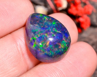 Ethiopian Black Opal Cabochon: Pear Shape Gemstone, 11.00 Cts (18X15X8 MM)
