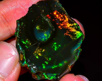 79 Ct Natural Ethiopian Opal Rough | Welo Fire Raw Gemstone 42x31 mm Jewelry