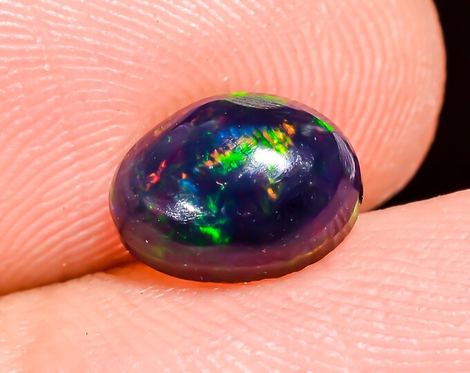 Natural Fire Black Ethiopian Opal Oval Gemstone 8x6x4 MM 1.00 Ct