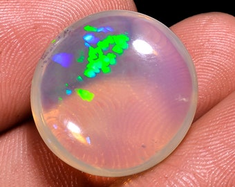 Opal Cabochon: Stunning Loose Gemstone for Jewelry Making, 13.00 Crt,Natural white Rainbow fire Ethiopian opal cabochon.