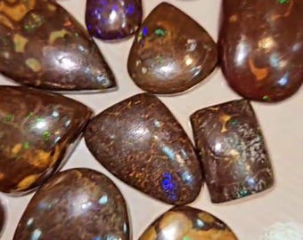 390 Ct Natural Boulder Opal Lot | Mixed Shape Loose Cabochon Gemstones 14 Pcs