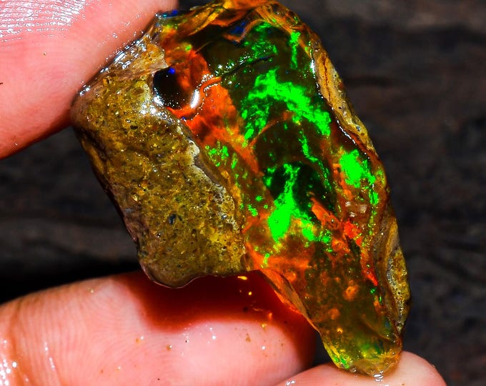 Opal Rough Gemstone, Natural Crystal Opal Rough,Welo Fire Crystal Opal, Flashy Fire Specimens Ethiopian Opal Raw, Oil Opal Rough,23.00 Cts.