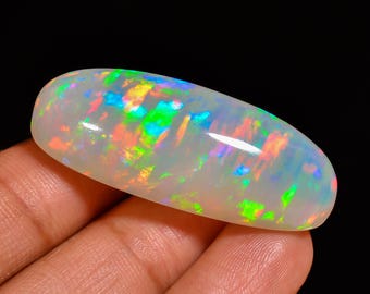 Natural Ethiopian Opal Cabochon: Oval Gemstone (40x16x13mm, 48 Cts)