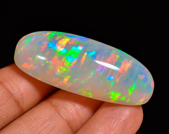 Amazing Top Grade Quality 100% Natural White Ethiopian Opal Oval Shape Cabochon Gemstone For Making Jewelry 40X16X13 MM 48.00 Cts. KR44-1