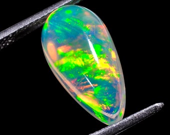 Ethiopian Opal Cabochon: 3.50 Crt Pear Shape Gemstone, Rainbow Fire