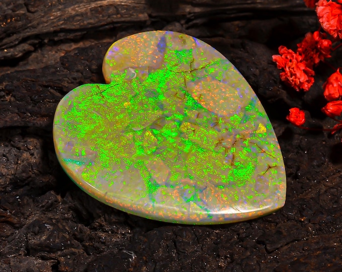Monarch Opal Sterling Fine Opal Gems Heart Shape Cabochon Loose Gemstone For Making Jewelry 42X37X4 MM 36.00 Cts. KR43-4