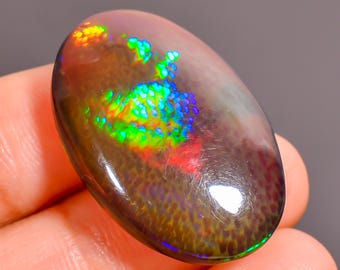 18 Ct Black Ethiopian Opal | Oval Cabochon Natural Gemstone 28x19 mm Jewelry