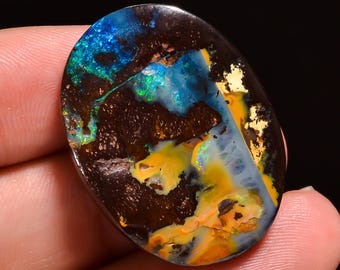 Boulder Opal Cabochon: Natural Australian Gemstone for Jewelry Making (31X23X7 MM, 55 Cts.)
