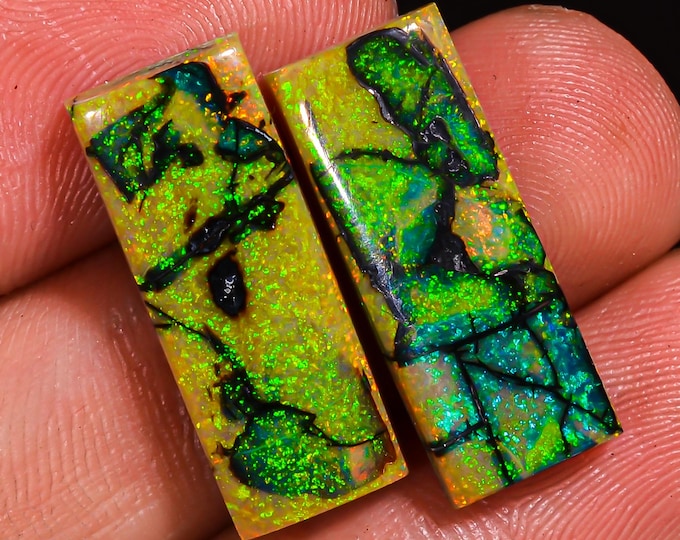 Classic Top Grade Quality 100% Natural Monarch Opal Rectangle Shape Cabochon Gemstone Pair For Making Earrings 20X8X4 MM 09.00 Cts. KR43-55