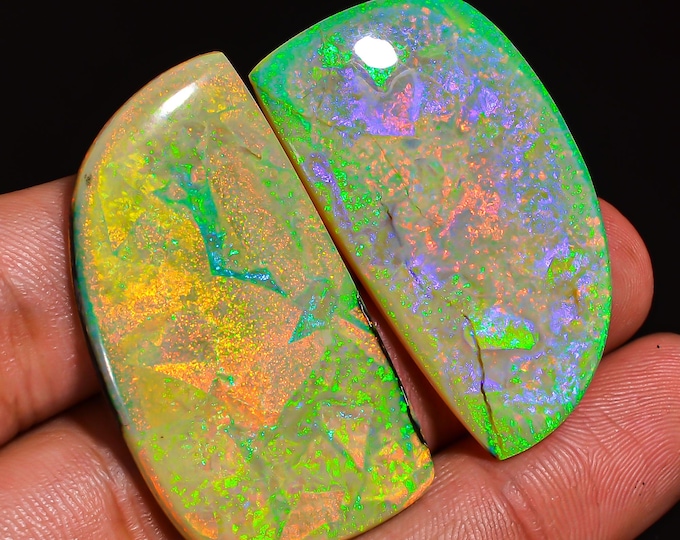 35 Cts Natural Monarch Opal Oval Cabochon Loose Gemstone, , Ideal Gift for Artisan Jewelry Lovers Pair For Making Earrings KR43-47