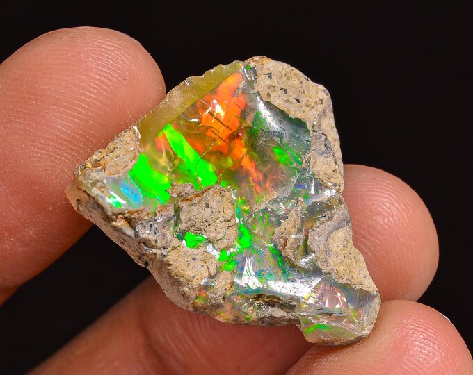 Dazzling Top Grade Quality 100% Natural Welo Fire Ethiopian Opal Fancy Rough Loose Gemstone For Making Jewelry 24X21X6 MM 14.00 Cts. KR63-6