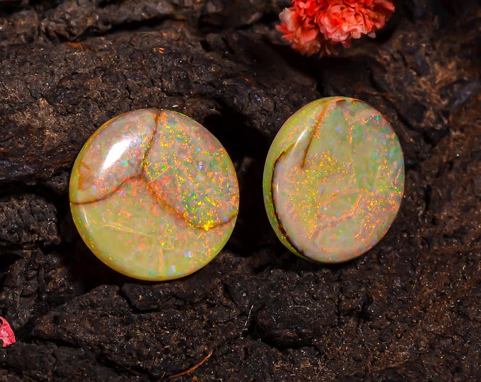 Monarch Opal Cabochon, Vibrant Gemstone for Handmade Jewelry, Perfect Gift for Birthdays and Special Occasions**  Pair 15X15X3 MM 08.50 Cts