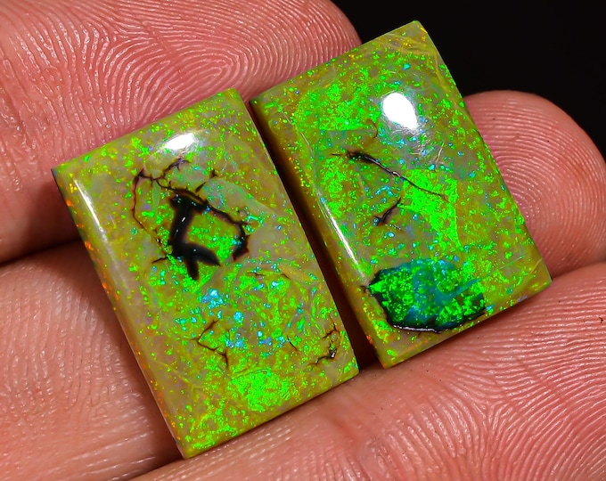 Dazzling Top Grade Quality 100% Natural Monarch Opal Rectangle Shape Cabochon Gemstone Pair For Making Earrings 18X12X4 MM 11.00 Cts KR43-56