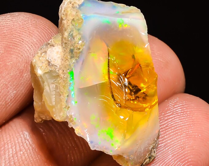 22.00 Cts. 100% Natural Welo Fire Ethiopian Opal Rough Loose Gemstone 24x20x14 MM
