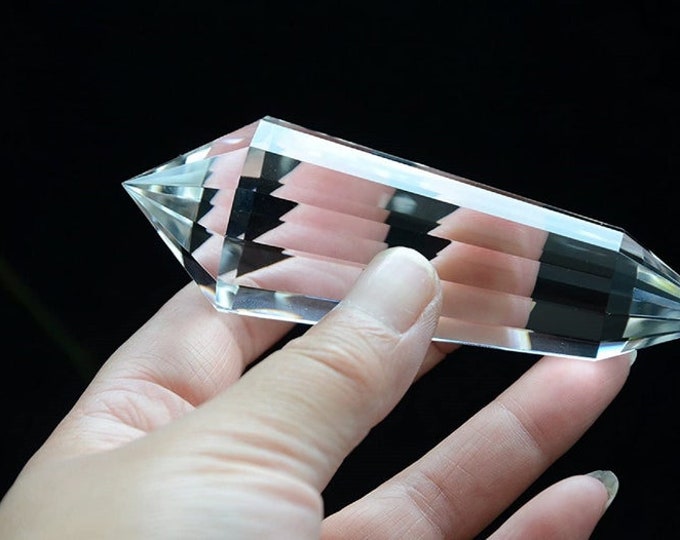 Hand Cut Real Tibet Indian Himalayan High Altitude 99% Clear 13 Sided Crystal Point Quartz Vogel Wand , Spiritual Reiki Healing 6.49 inch
