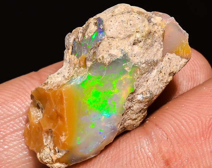 20.5 Cts. 100% Natural Welo Fire Ethiopian Opal Rough Loose Gemstone 26x14x12 MM