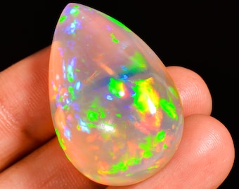 43.50 Ct White Crystal Opal | AAA Pear Shape Cabochon Ethiopian Gemstone 32x21 mm