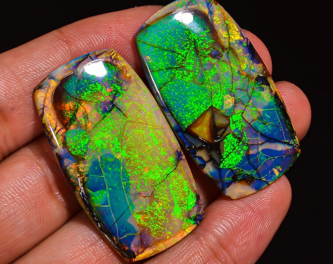 Terrific Top Grade Quality 100% Natural Monarch Opal Radiant Shape Cabochon Gemstone Pair For Making Earrings 39X22X3 MM 37.50 Cts. KR43-48