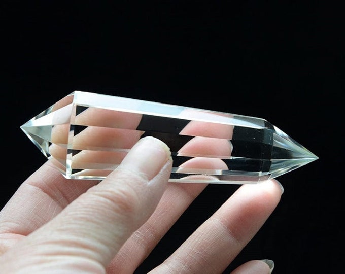 Hand Cut Rare Clear Blue Rutiles Crystal 12 Sided Vogel Style Pranic Point Quartz Wand 3.89 Inch Spiritual Reiki Healing