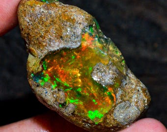 Opal Rough Gemstone, Natural Crystal Opal Rough,Welo Fire Crystal Opal, Flashy Fire Specimens Ethiopian Opal Raw, Oil Opal Rough,65.50 Cts.