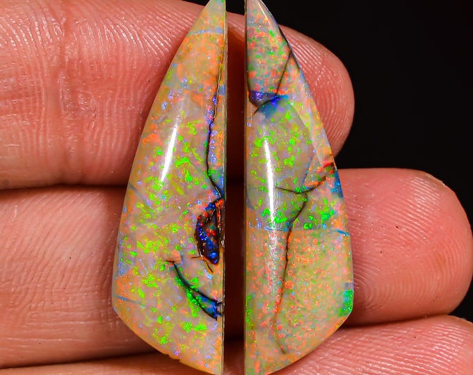 Monarch Opal Sterling Fine Opal Gems Fancy Shape Cabochon Loose Gemstone Pair For Making Earrings 30X8X4MM 09.50 Cts KR43-18