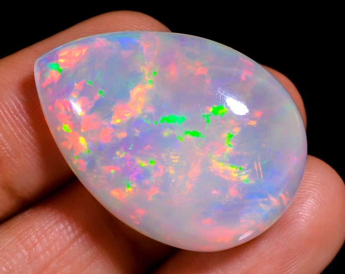 White Ethiopian Opal 32 Ct Gemstone Pear Cab for Jewelry Making