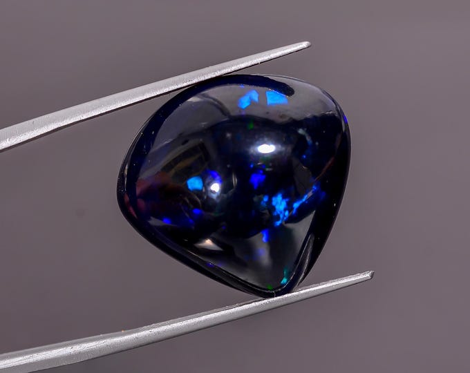 14.00 Cts. Natural Black Opal Cabochon, Iridescent Gemstone for Crafting, Perfect Gift for October Birthdays. 14x21x10mm