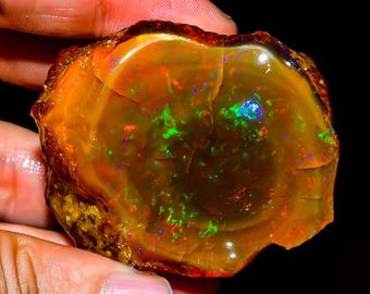256 Ct Natural Ethiopian Opal Rough | Welo Fire Raw Gemstone 50x41 mm Jewelry
