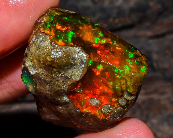 Opal Rough Gemstone, Natural Crystal Opal Rough,Welo Fire Crystal Opal, Flashy Fire Specimens Ethiopian Opal Raw, Oil Opal Rough, 27.50 Cts.